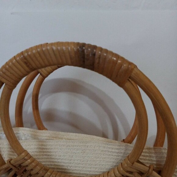 Handmade Embroidered Canvas Tote Bag With Bamboo Handles & Colorful Flower & But - Picture 5 of 9